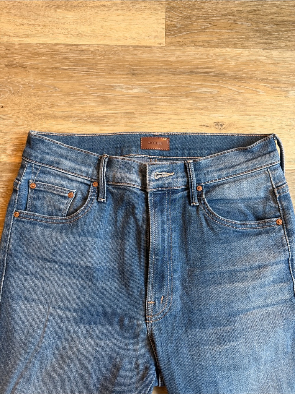 MOTHER Mid Blue Flare Jeans with Raw Hem - Picture 2 of 4